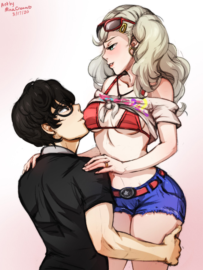 amamiya ren and takamaki anne (persona and 1 more) drawn by mina_cream
