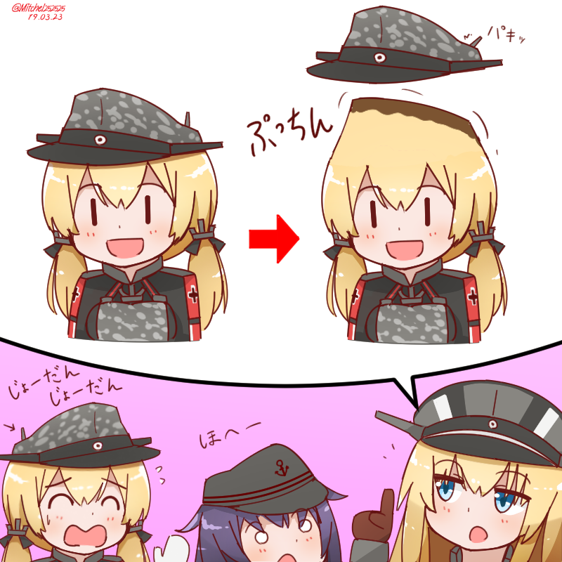 akatsuki, prinz eugen, bismarck, akatsuki kai ni, and prinz eugen kai (kantai collection) drawn by mitchell_(dynxcb25)