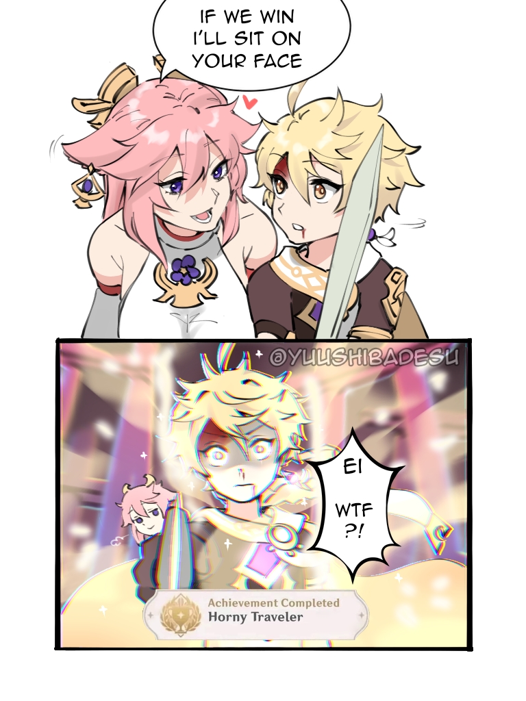 aether and yae miko (genshin impact) drawn by yuushiba