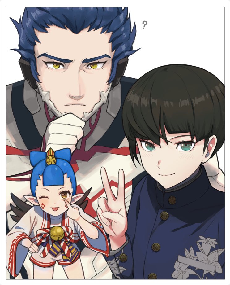 protagonist, amanozako, and aogami (shin megami tensei and 1 more) drawn by donbee937