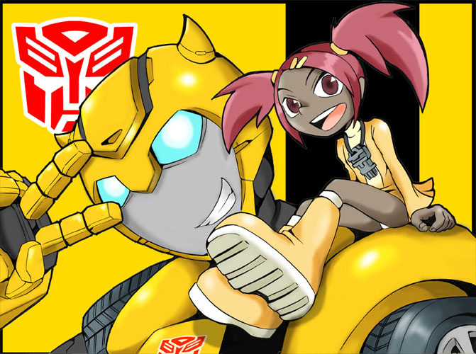 bumblebee and sari sumdac (transformers and 1 more) drawn by kamizono_(spookyhouse)