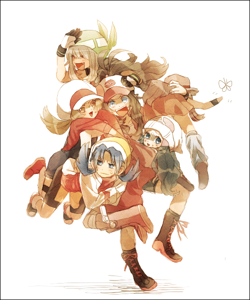 dawn, may, hilda, leaf, lyra, and 1 more (pokemon and 8 more) drawn by stone_(shirokanipe_ranran)