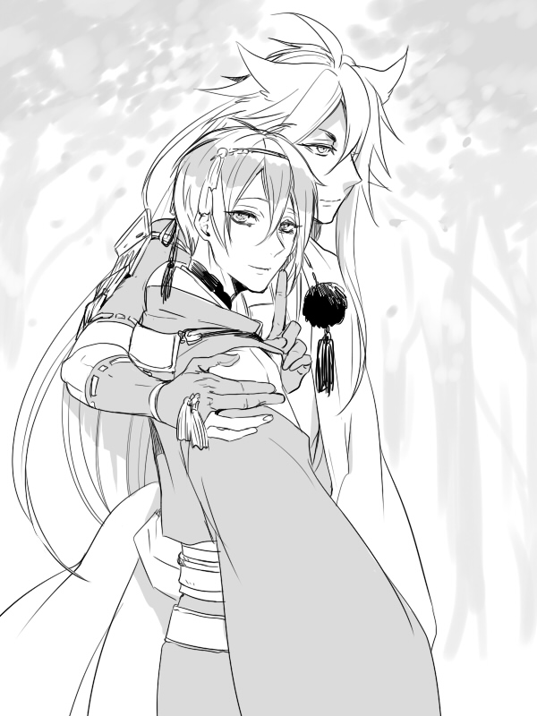 mikazuki munechika and kogitsunemaru (touken ranbu) drawn by zuwai_kani