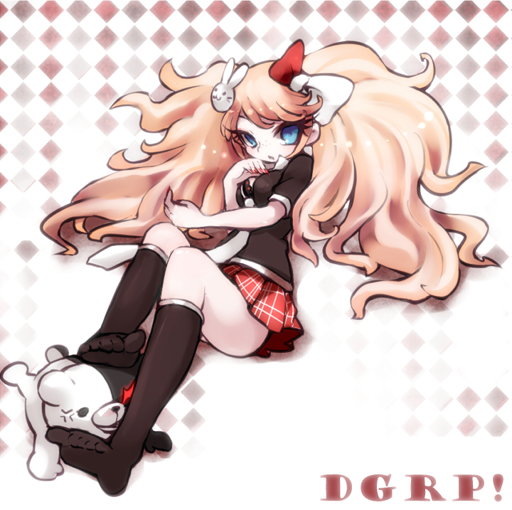 enoshima junko, monokuma, and ikusaba mukuro (danganronpa and 1 more) drawn by okamori_kuo