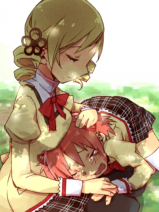 kaname madoka and tomoe mami (mahou shoujo madoka magica) drawn by arumaji_(kiss_kill_lila)
