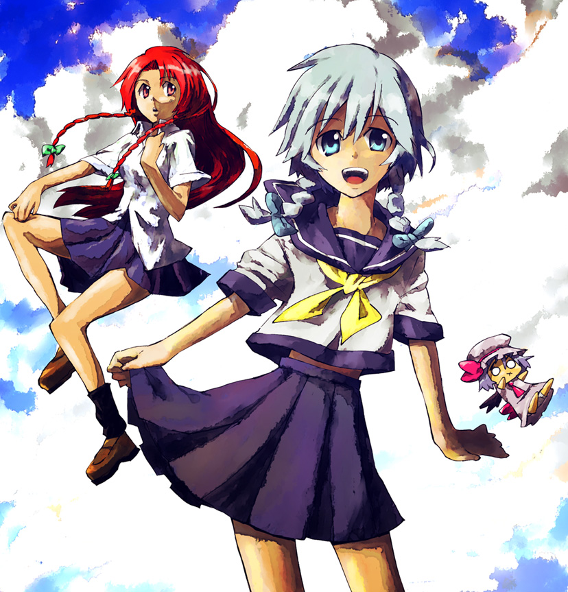 remilia scarlet, izayoi sakuya, and hong meiling (touhou) drawn by lefthand and ogawa_maiko