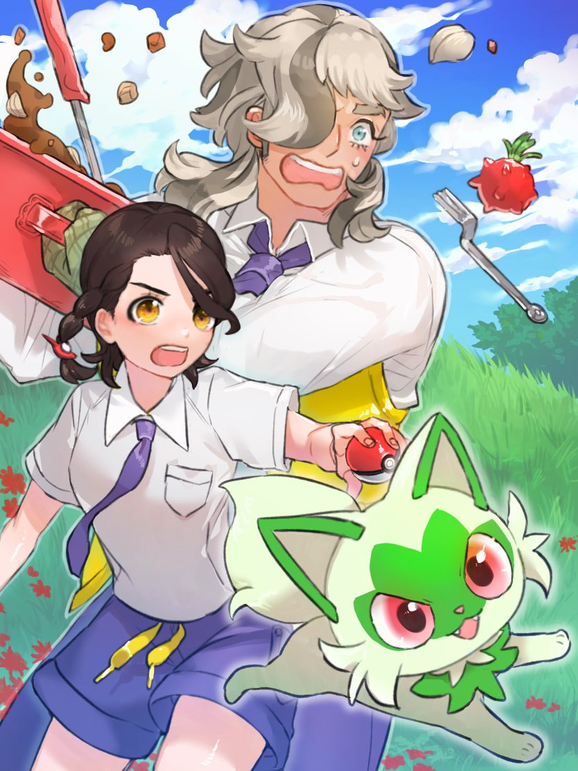 juliana, sprigatito, and arven (pokemon and 1 more) drawn by shiratori_yokikana