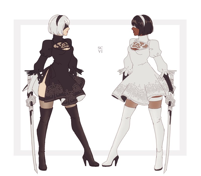 2b and 2p (nier and 3 more) drawn by hanpetos