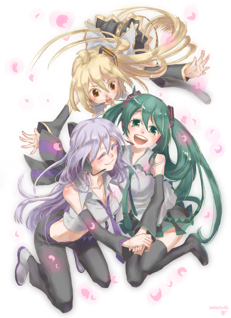 hatsune miku, yowane haku, and akita neru (vocaloid) drawn by nazunan