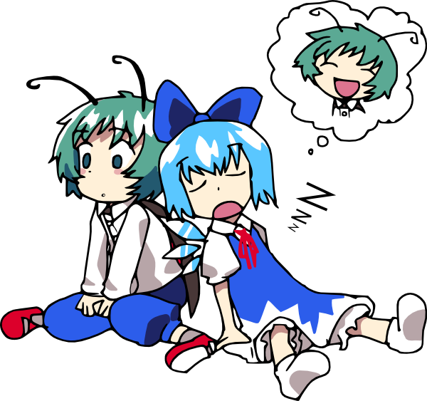 cirno and wriggle nightbug (touhou) drawn by hachi_(8bit_canvas)