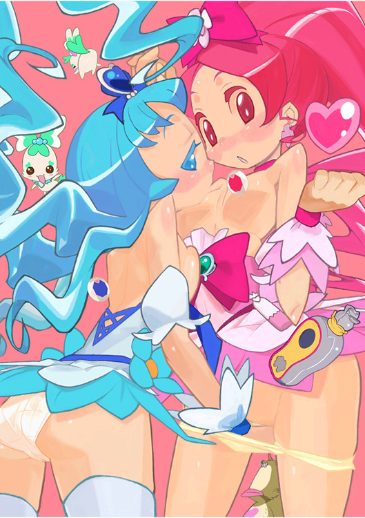 kurumi erika, hanasaki tsubomi, cure marine, and cure blossom (precure and 1 more) drawn by yuuki_(irodo_rhythm)