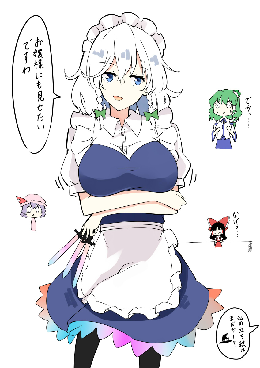 hakurei reimu, remilia scarlet, izayoi sakuya, and kochiya sanae (touhou and 1 more) drawn by deetamu