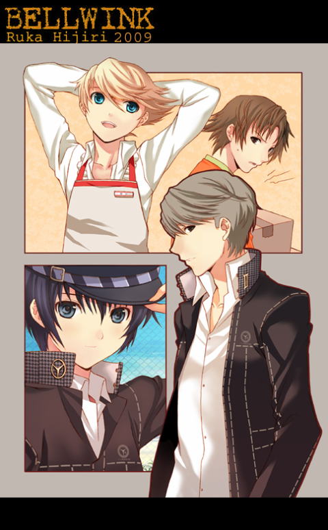 narukami yu, shirogane naoto, hanamura yousuke, and kuma (persona and 1 more) drawn by seiru_(prairie)