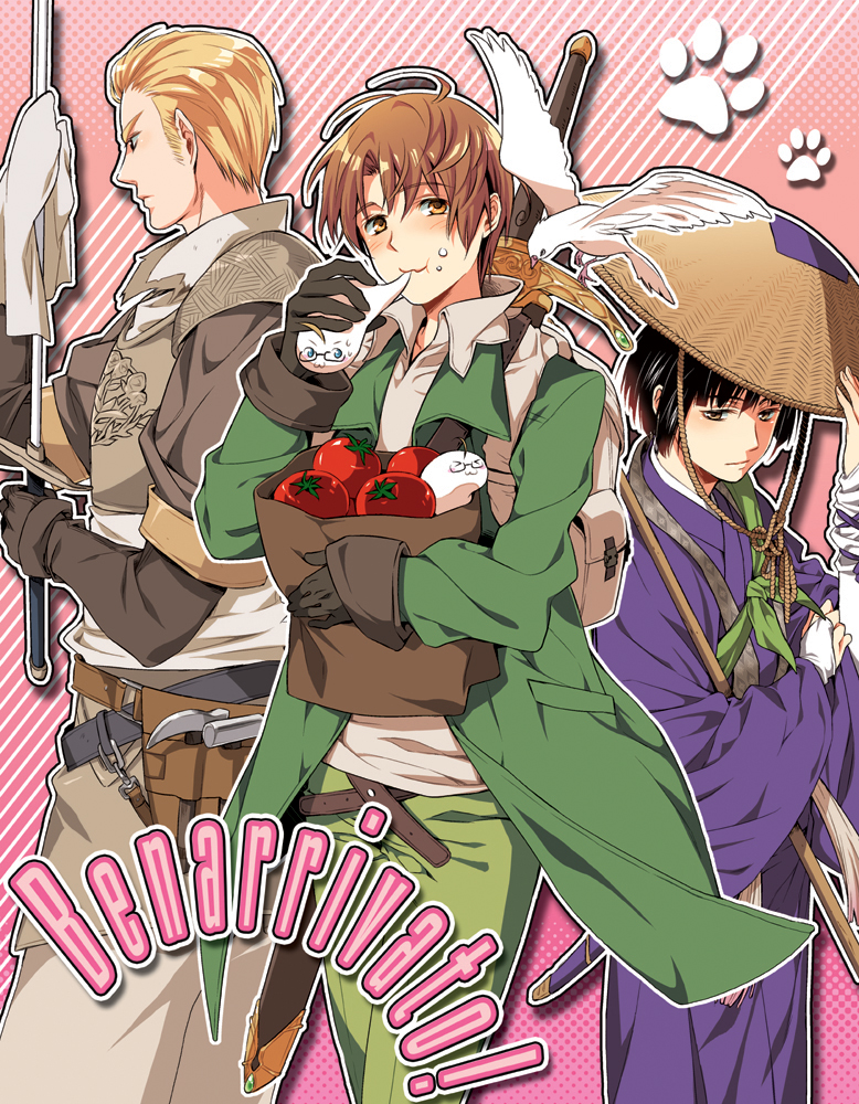 japan, northern italy, germany, and mochimerica (axis powers hetalia) drawn by sawaragi_tessa