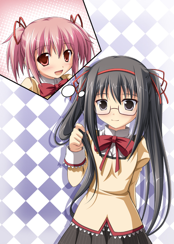 akemi homura and kaname madoka (mahou shoujo madoka magica) drawn by tsuda_akira