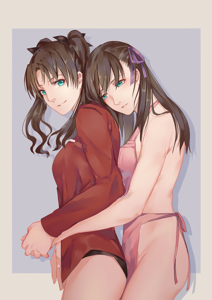 tohsaka rin, matou sakura, and tohsaka sakura (fate and 1 more) drawn by iceky