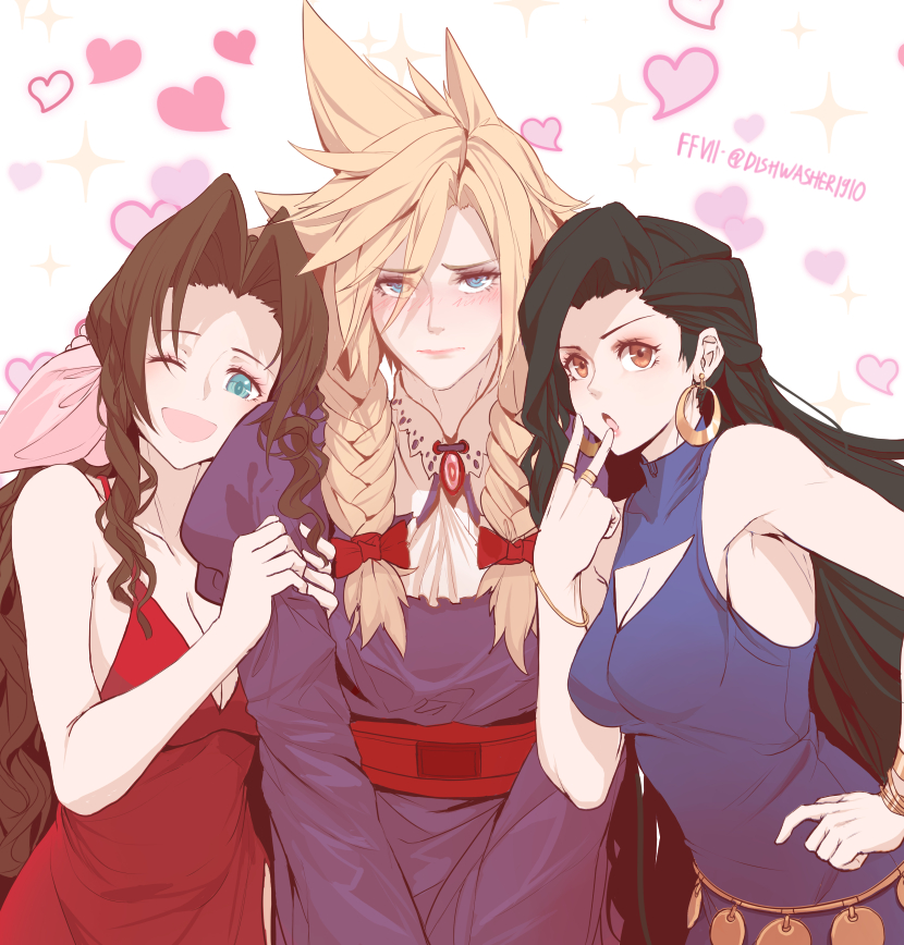 tifa lockhart, cloud strife, and aerith gainsborough (final fantasy and 1 more) drawn by dishwasher1910