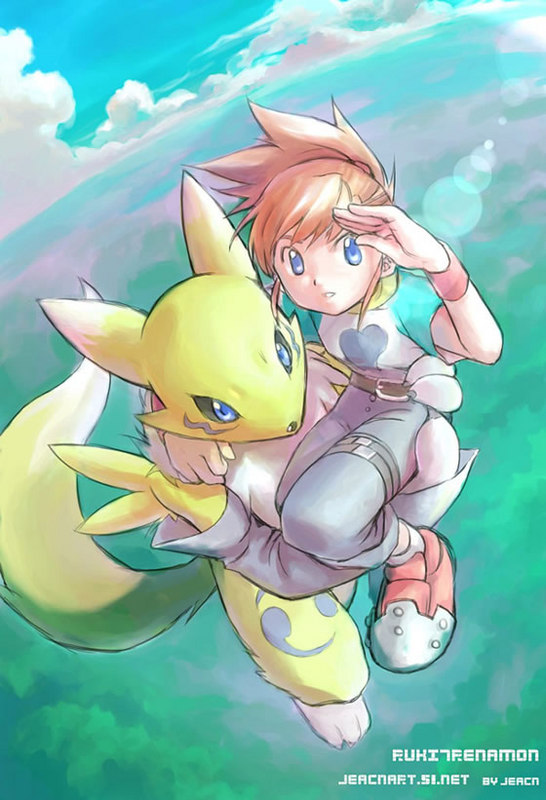renamon and makino ruki (digimon and 1 more) drawn by jeacn