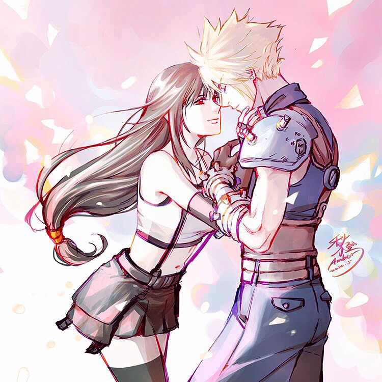 tifa lockhart and cloud strife (final fantasy and 2 more) drawn by amber_(orangeamber12)