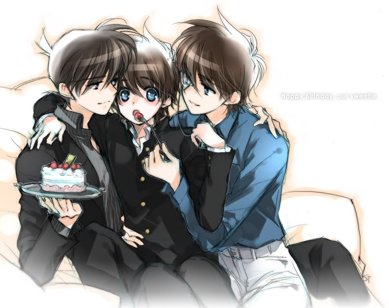 kudou shin'ichi, kaitou kid, and kuroba kaito (meitantei conan and 1 more) drawn by toujou_sakana