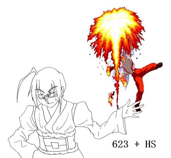 fujiwara no mokou, morichika rinnosuke, and sol badguy (touhou and 1 more) drawn by kkk0167