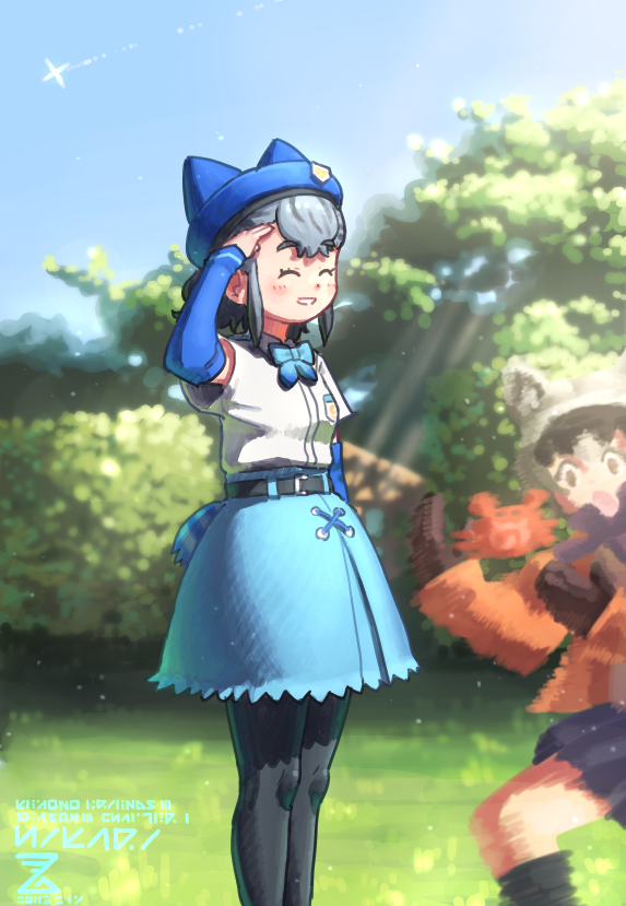 hikari and crab-eating raccoon (kemono friends) drawn by imnim_leef