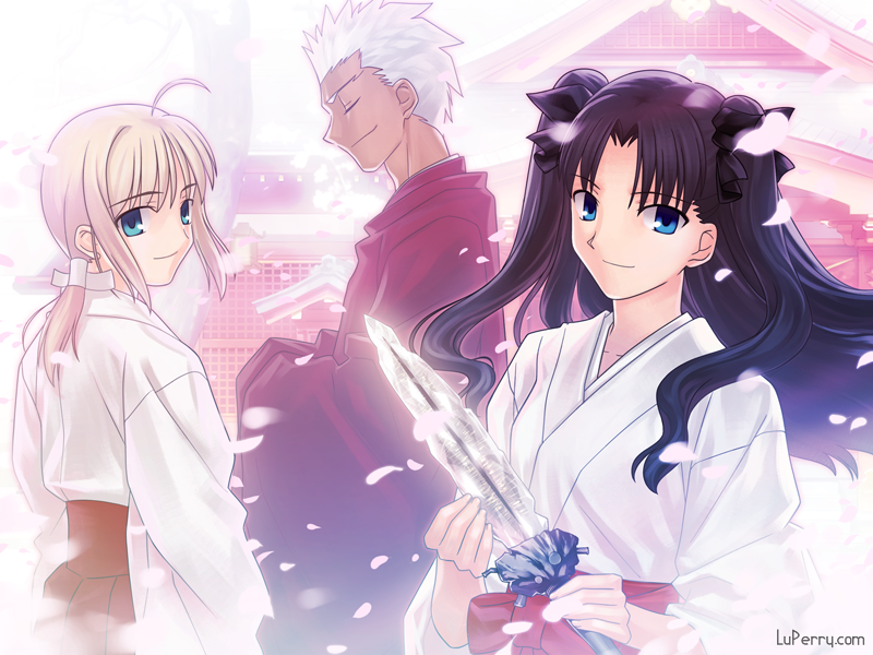 artoria pendragon, saber, tohsaka rin, and archer (fate and 2 more) drawn by takeuchi_takashi