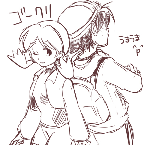 ethan and kris (pokemon and 1 more) drawn by shirou_(vista)