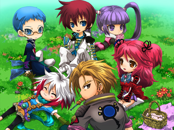 sophie, asbel lhant, cheria barnes, pascal, hubert ozwell, and 1 more (tales of and 1 more) drawn by kirita_(noraring)