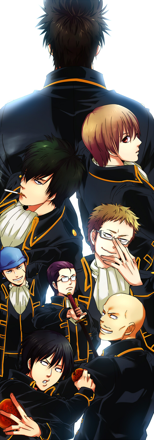 okita sougo, hijikata toushirou, kondou isao, yamazaki sagaru, itou kamotarou, and 1 more (gintama) drawn by ogsan