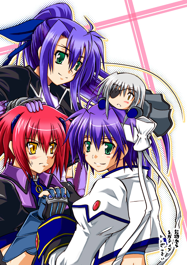 subaru nakajima, ginga nakajima, revolver knuckle, cinque, and nove (lyrical nanoha and 1 more) drawn by sakazaki_akira