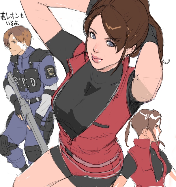 leon s. kennedy and claire redfield (resident evil and 1 more) drawn by junny