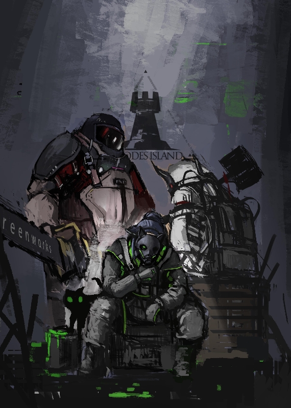 mudrock, jessica, and big bob (arknights) drawn by liver-friendly_tea