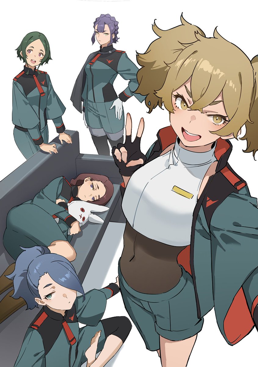 sabina fardin, renee costa, maisie may, ireesha plano, and henao jazz (gundam and 1 more) drawn by mogumo