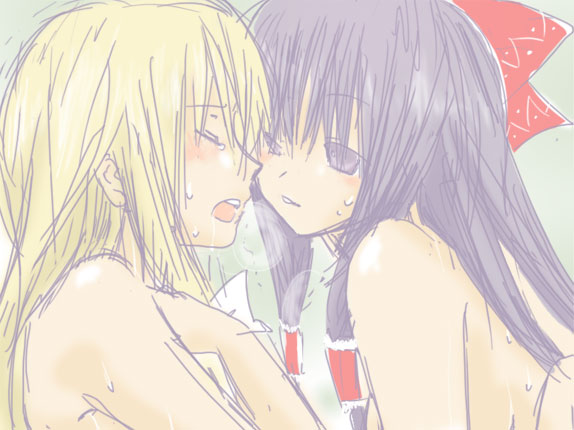 hakurei reimu and kirisame marisa (touhou) drawn by kasegi