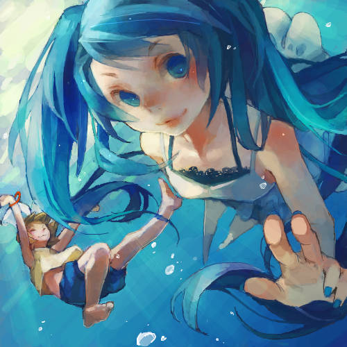 hatsune miku and kagamine rin (vocaloid) drawn by mmlu_(honwa_karesu)