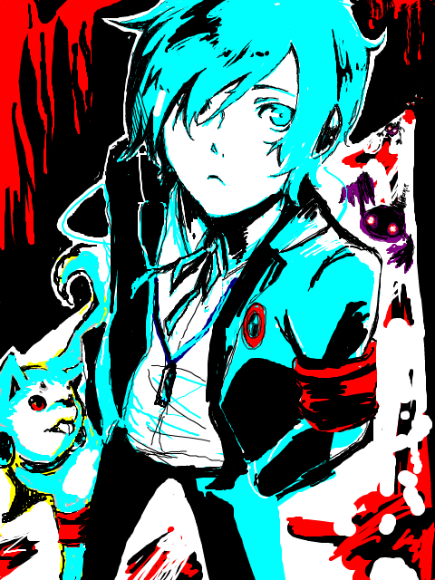 yuuki makoto and koromaru (persona and 1 more) drawn by pi-xi-v