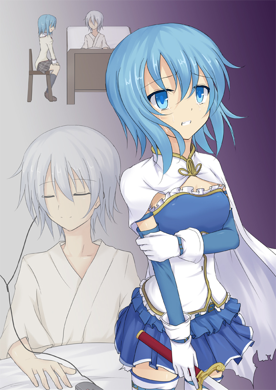 miki sayaka and kamijou kyousuke (mahou shoujo madoka magica) drawn by kenuu_(kenny)