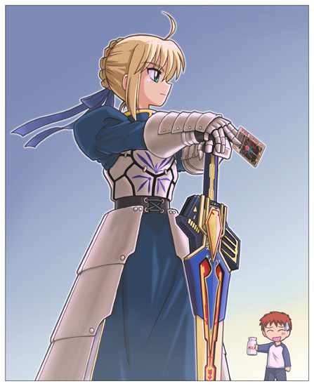 artoria pendragon, saber, and emiya shirou (fate and 3 more) drawn by tenkai_houichi