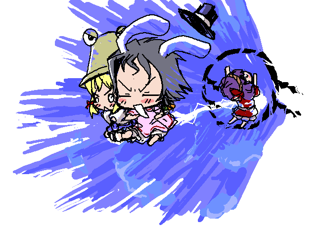 moriya suwako, inaba tewi, and yasaka kanako (touhou) drawn by baku_taso