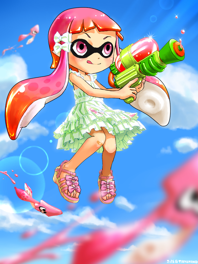 inkling player character and inkling girl (splatoon and 1 more) drawn by tanukino