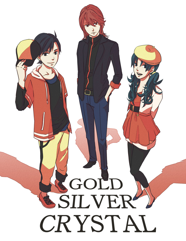 ethan, silver, and kris (pokemon and 1 more) drawn by konika
