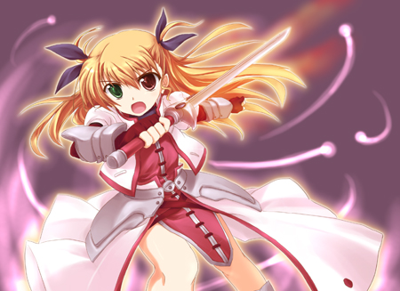 vivio, signum, and laevatein (lyrical nanoha and 1 more) drawn by kusakami_akira
