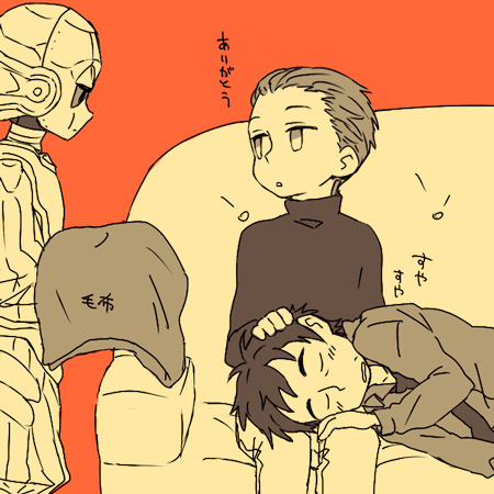 r daneel olivaw, elijah baley, and r giskard reventlov (the caves of steel and 2 more) drawn by kurosuke_(nora)