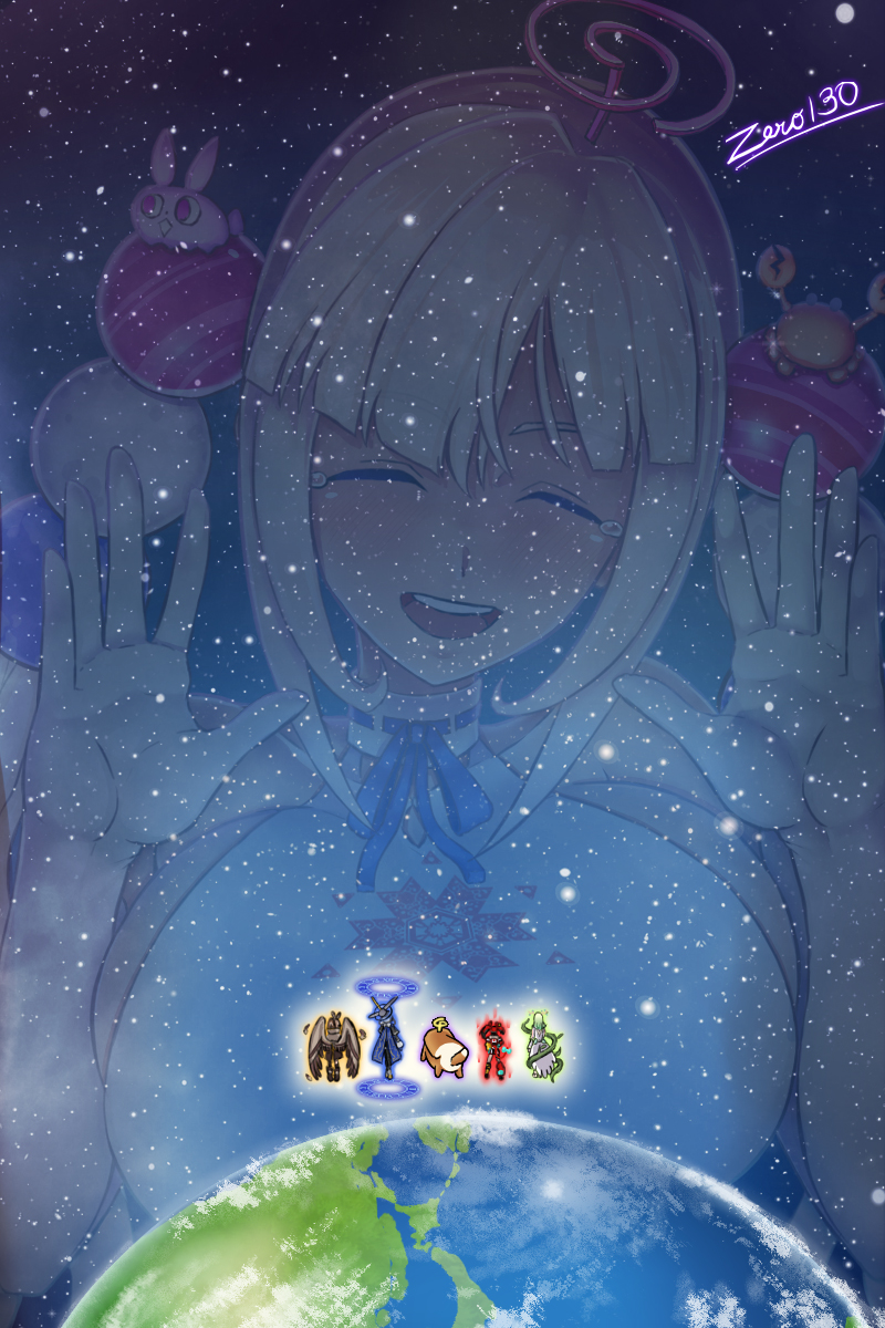 ouro kronii, nanashi mumei, hakos baelz, ceres fauna, tsukumo sana, and 1 more (hololive and 1 more) drawn by zero130