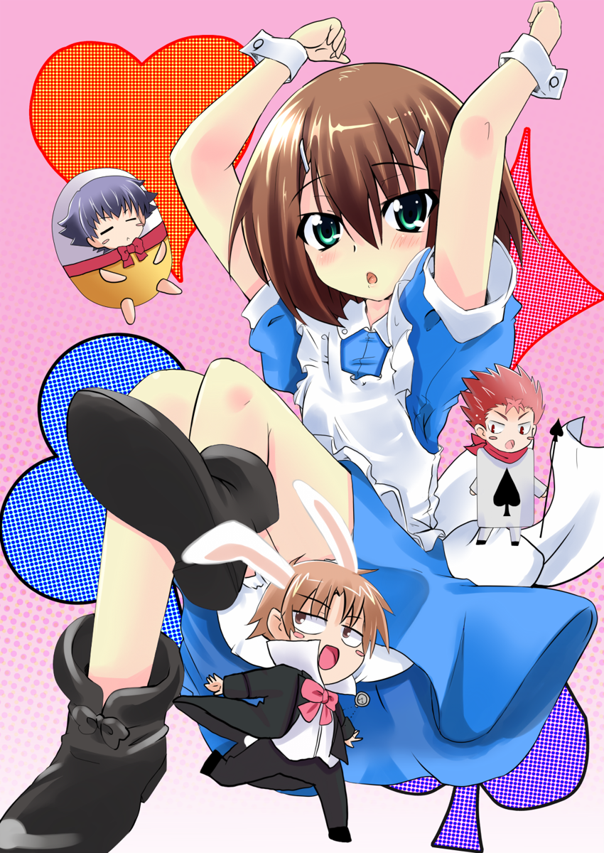 alice, white rabbit, and kinoshita hideyoshi (alice's adventures in wonderland and 1 more) drawn by k@non