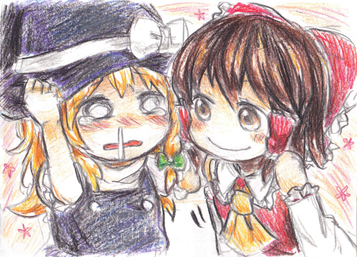 hakurei reimu and kirisame marisa (touhou and 1 more) drawn by iwai