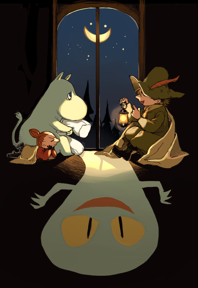 moomintroll, snufkin, and little my (moomin and 1 more) drawn by newo_(shinra-p)