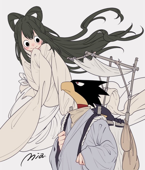 asui tsuyu and tokoyami fumikage (boku no hero academia) drawn by mia0309