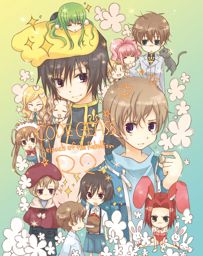 c.c., lelouch vi britannia, kouzuki kallen, kururugi suzaku, nunnally vi britannia, and 5 more (code geass)